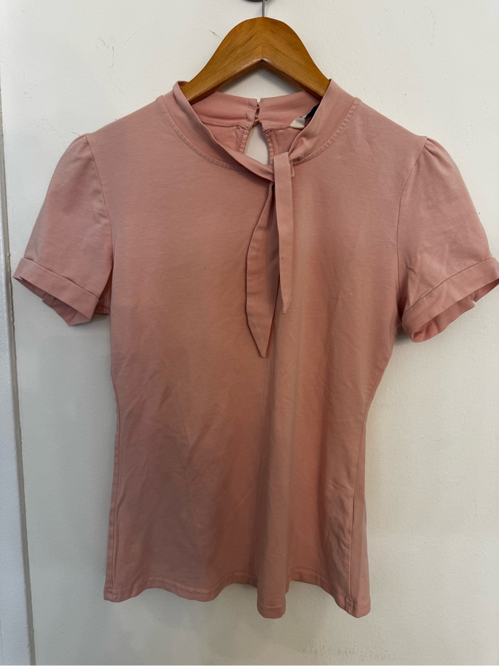 Royal Monk Rose Tie-Neck Short Sleeve Top
